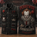 Pennywise We All Float Down Here Denim Vest IT Merch Present For Horror Movie Fans - Merchluma