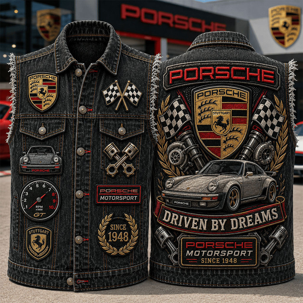 Porsche Motorsport Driven By Dreams Denim Vest Porsche Merch Car Lover Gift For Husband - Merchluma
