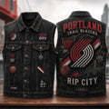 Portland Trail Blazers Rip City Denim Vest Portland Trail Blazers Merch Basketball Fan Gifts - Merchluma