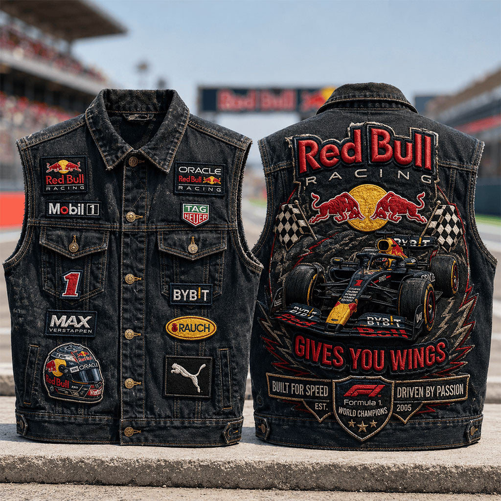 Red Bull Racing Gives You Wings Denim Vest Built For Speed Driven By Passion Clothing Gifts - Merchluma