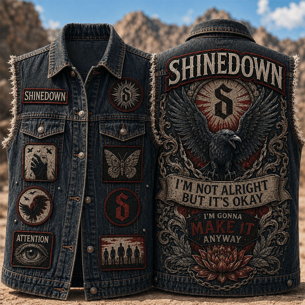 Shinedown I'm Not Alright But It's Okay Denim Vest Shinedown Merch Gift For Rock Band Fans - Merchluma