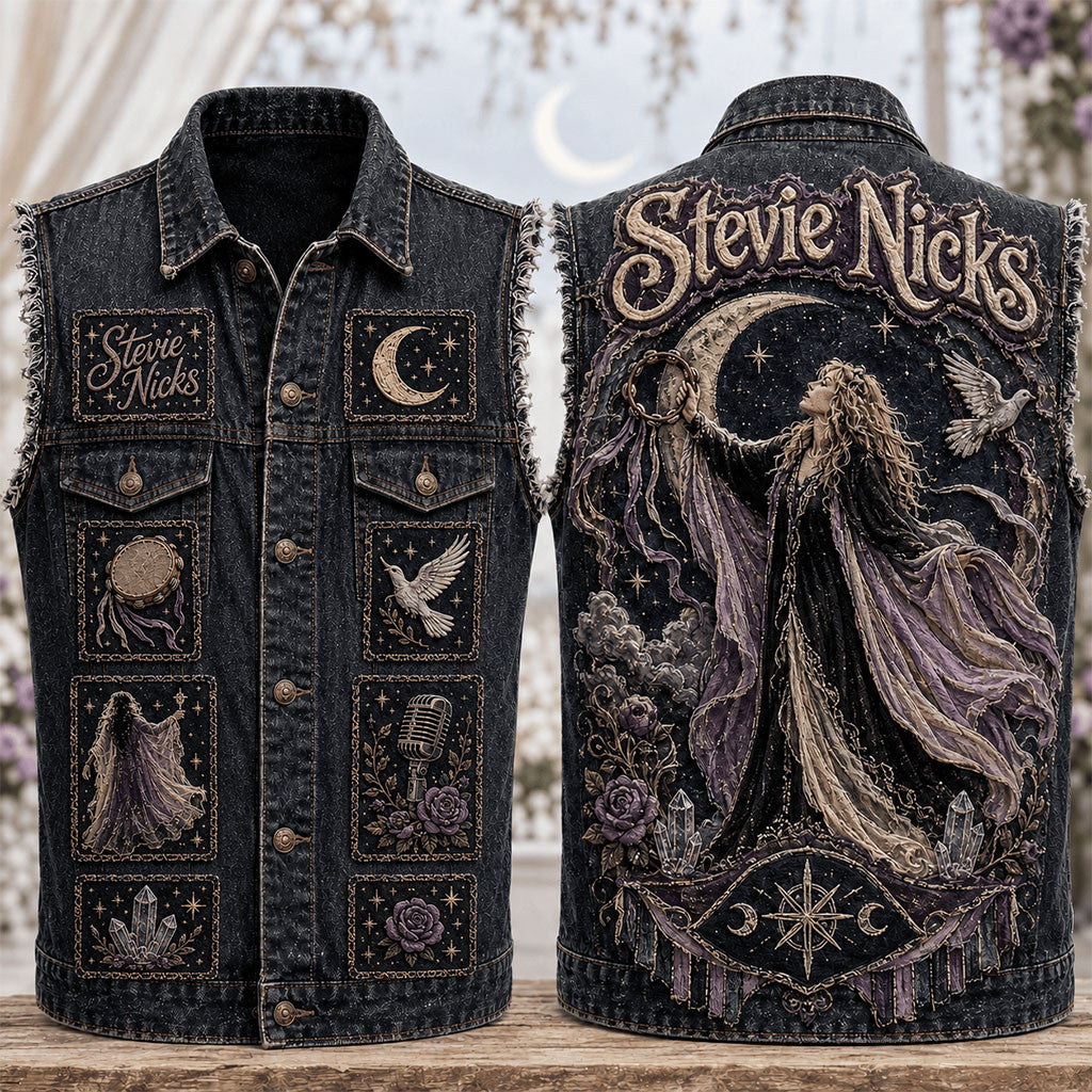 Stevie Nicks Denim Vest Vintage Boho Witchy Jacket Stevie Nicks Merch Gift For Music Fans - Merchluma