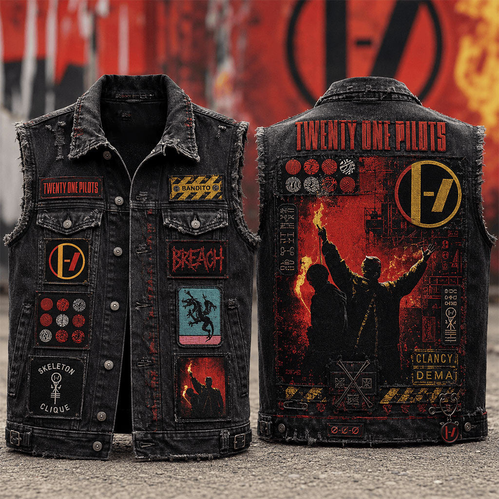 Twenty One Pilots Skeleton Clique Denim Vest Twenty One Pilots Merch Gift For Music Lovers - Merchluma