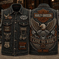 Custom Harley-Davidson Live To Ride Denim Vest Harley-Davidson Merch Motorcycle Lover Gifts - Merchluma