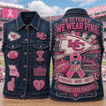 Kansas City Chiefs In October We Wear Pink Denim Vest Chiefs Merch Breast Cancer Warrior Gifts - Merchluma