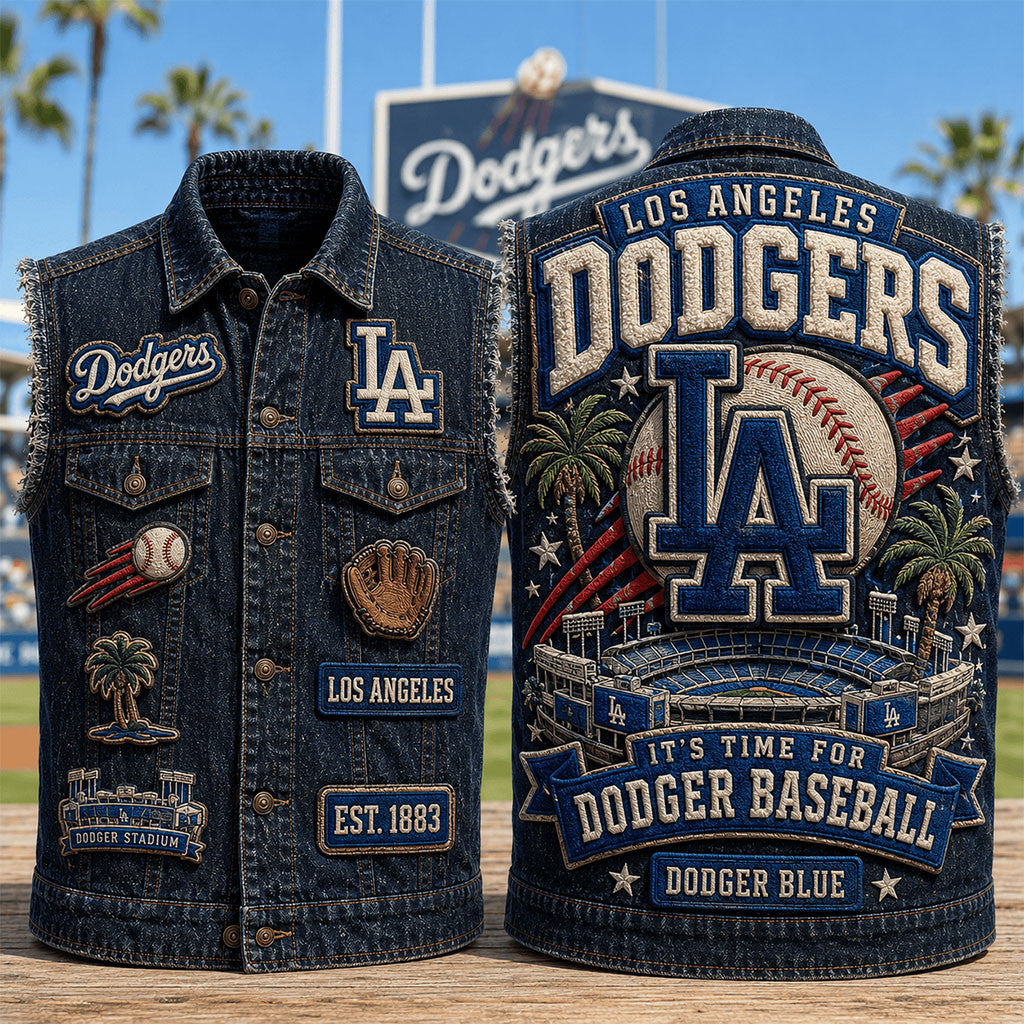 Los Angeles Dodgers Merch It's Time For Dodger Baseball Denim Vest Gift For Game Day - Merchluma