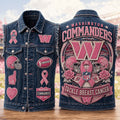 Washington Commanders Tackle Breast Cancer Denim Vest Commanders Merch Cancer Warrior Gifts - Merchluma