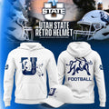 Utah State Aggies Retro Logo White Hoodie Utah State Football Merch Game Day Gift Ideas - Merchluma