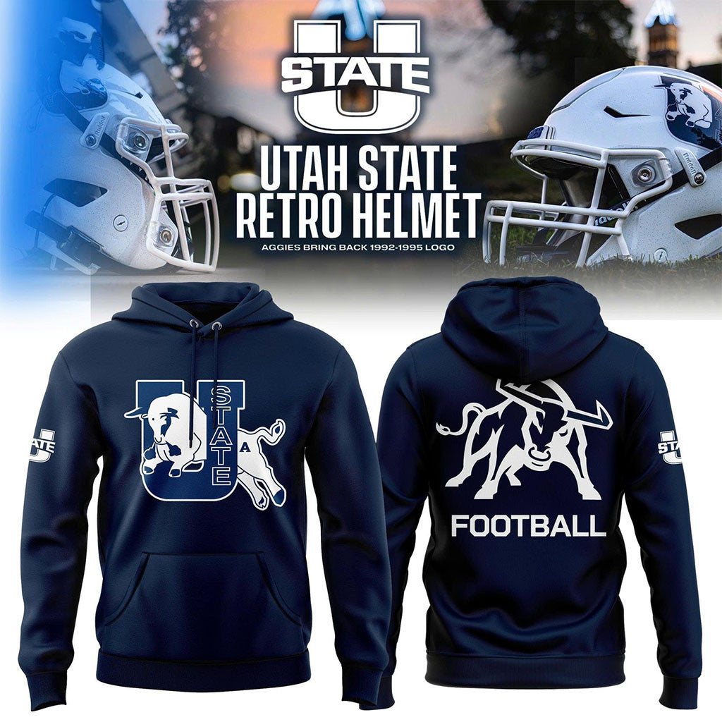Utah State Aggies Retro Logo Navy Hoodie Utah State Aggies Merch Gifts For Football Fans - Merchluma