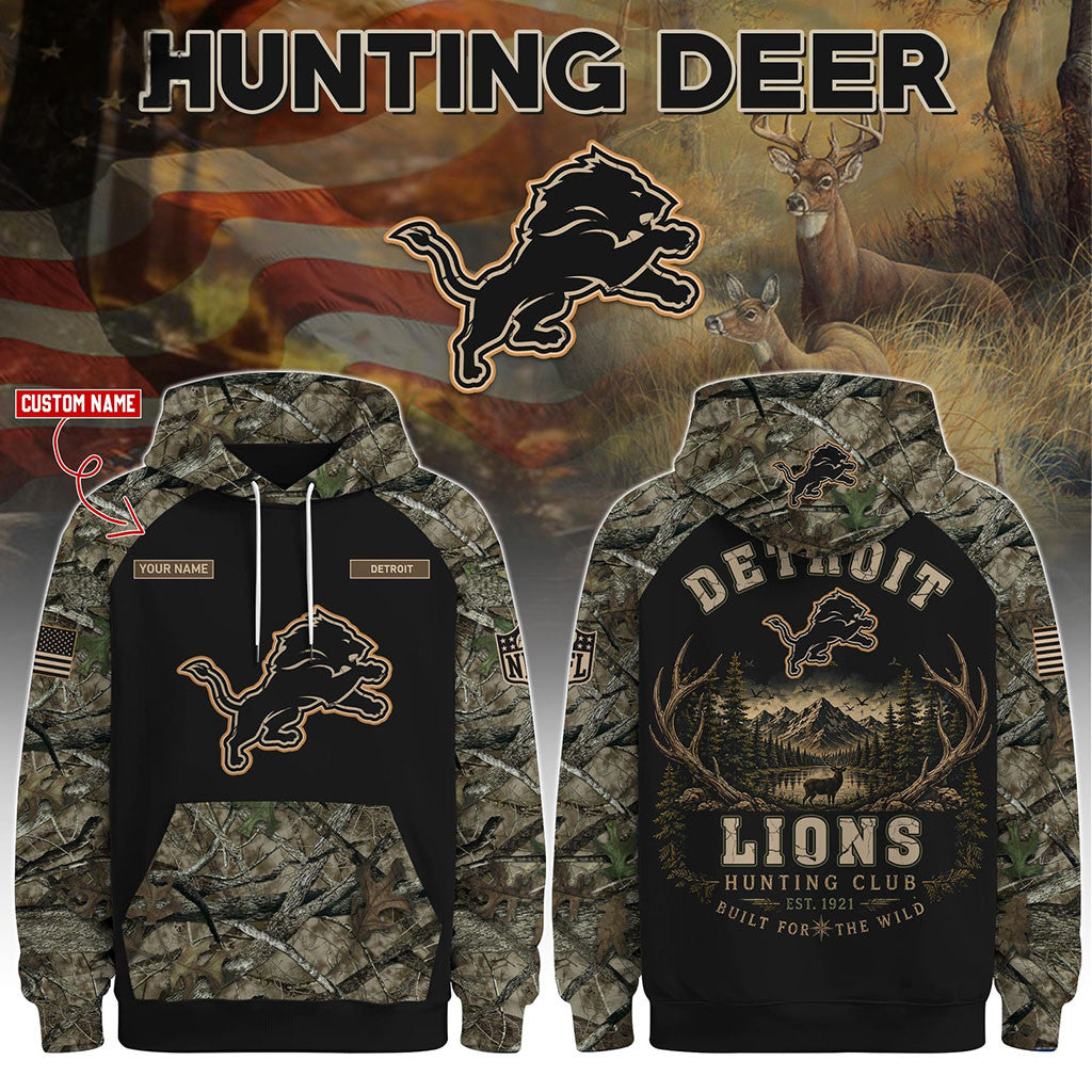 Personalized Detroit Lions Special Hunting Season 2026 Hoodie Detroit Lions Merch Gift For Dad - Merchluma