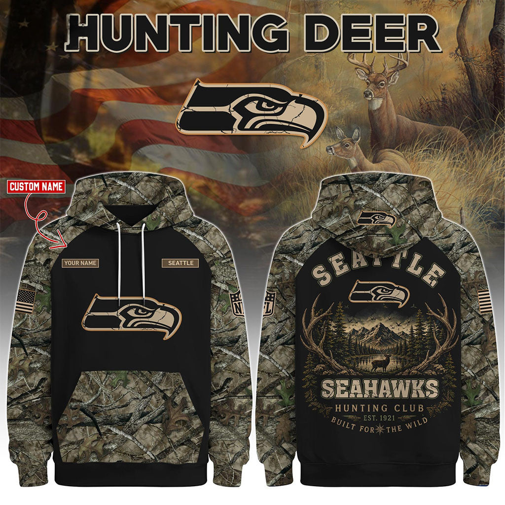 Personalized Seattle Seahawks Special Hunting Season 2026 Hoodie Seahawks Merch Fan Gifts - Merchluma
