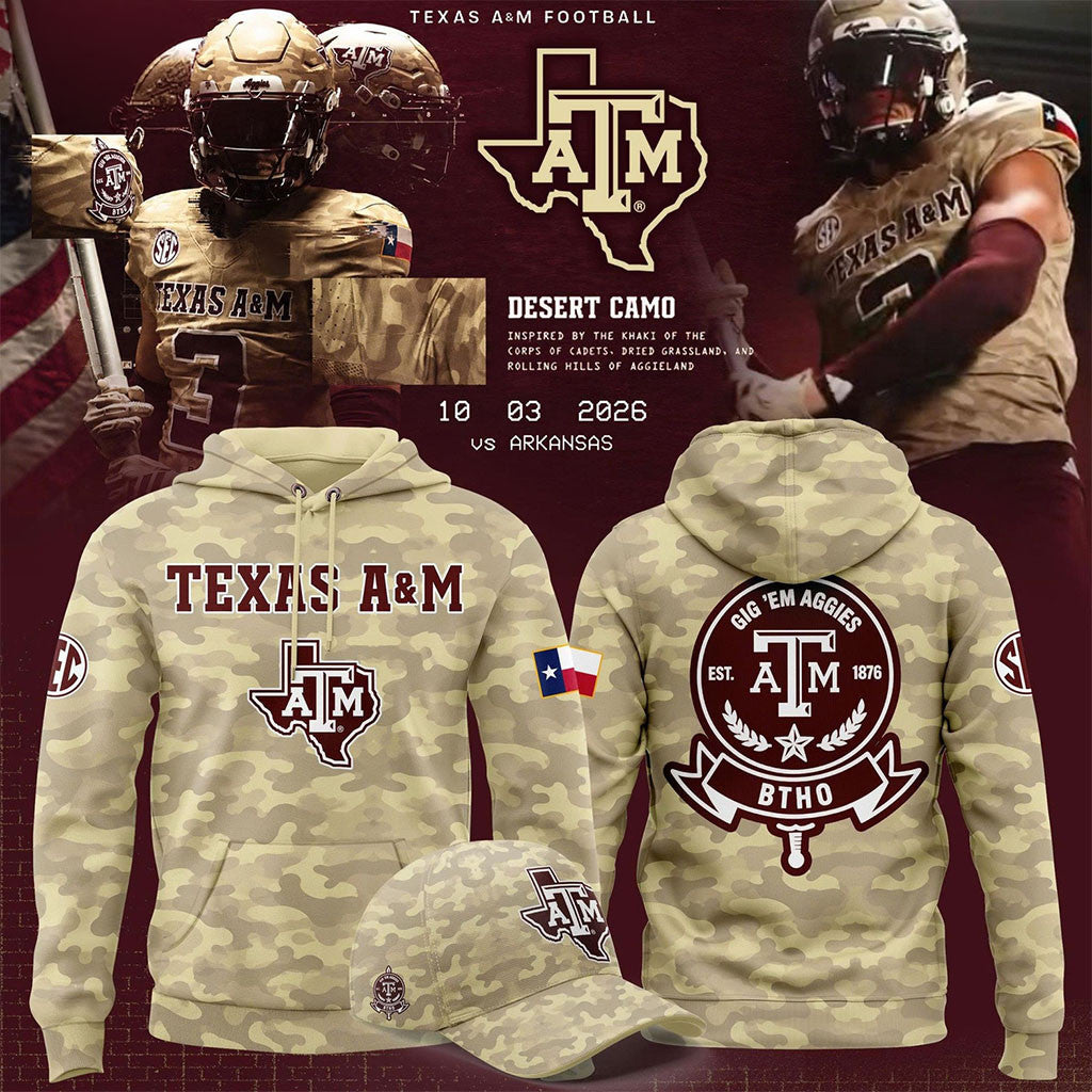 Texas A&M Aggies Merch 2026 Honor And Support Camo Hoodie Best Gift For Football Lovers - Merchluma