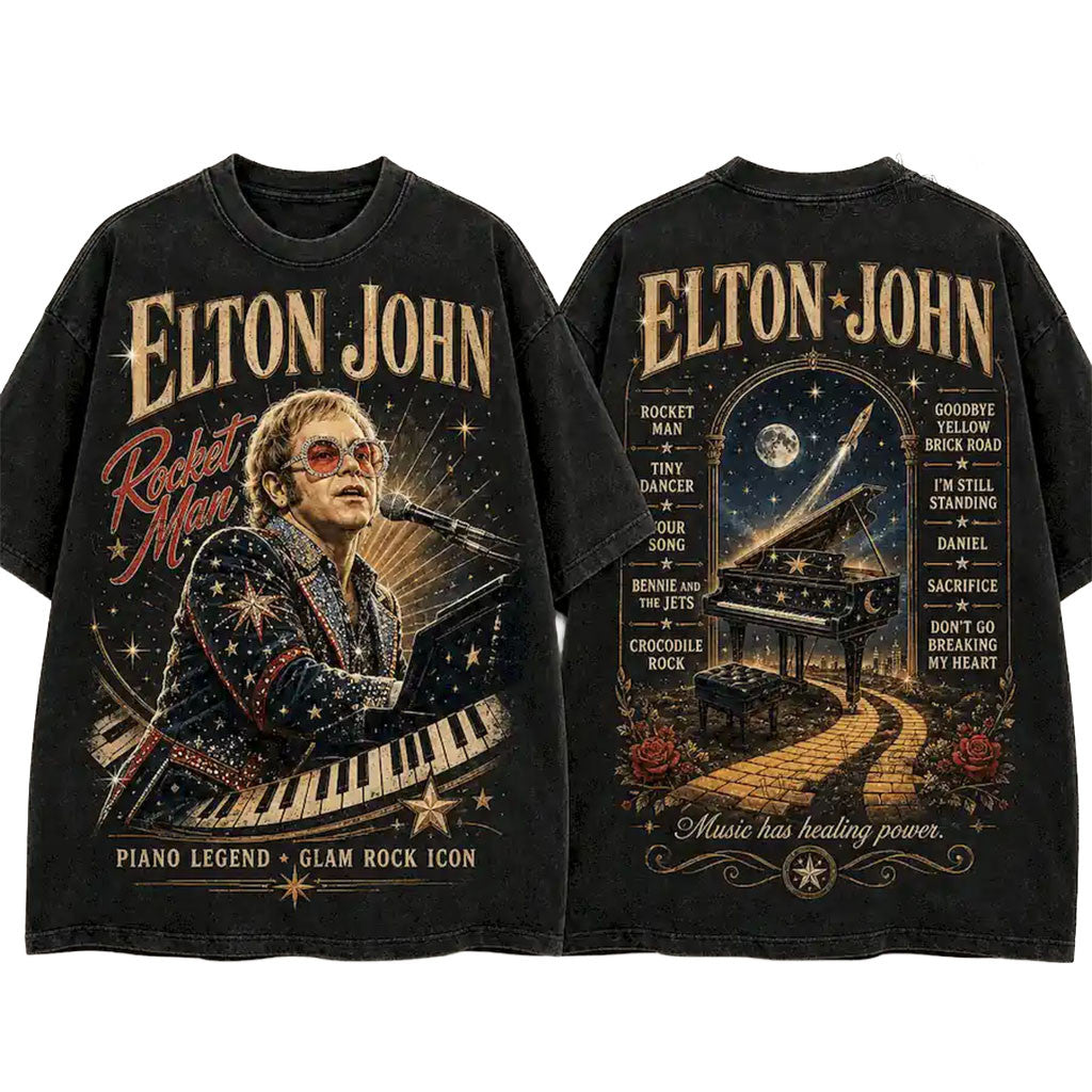 Elton John Rocket Man T-Shirt Piano Legend Glam Rock Icon Shirt Elton John Merch Fan Gifts - Merchluma