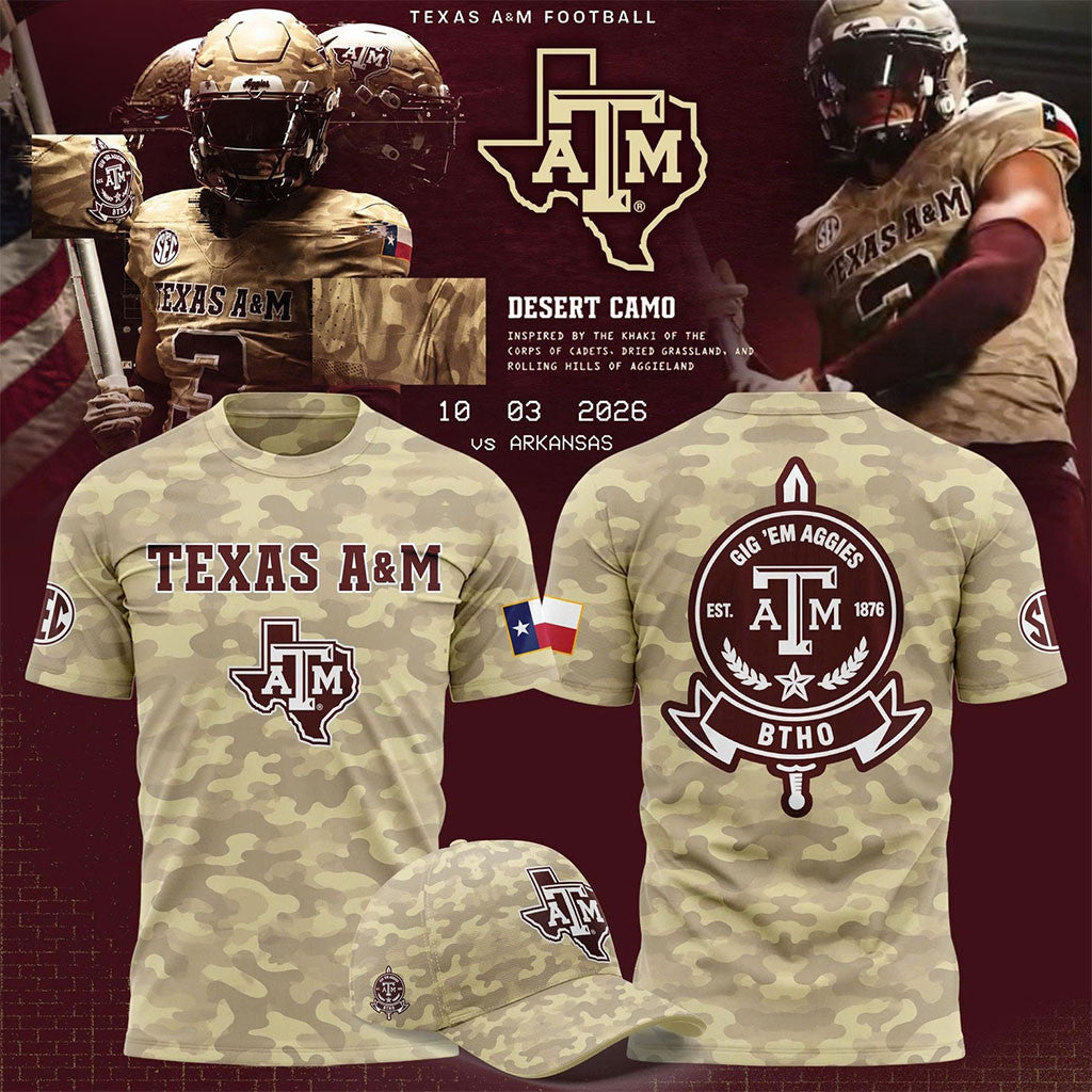 Texas A&M Aggies Merch 2026 Honor And Support Camo T-Shirt Gift For Football Lovers - Merchluma