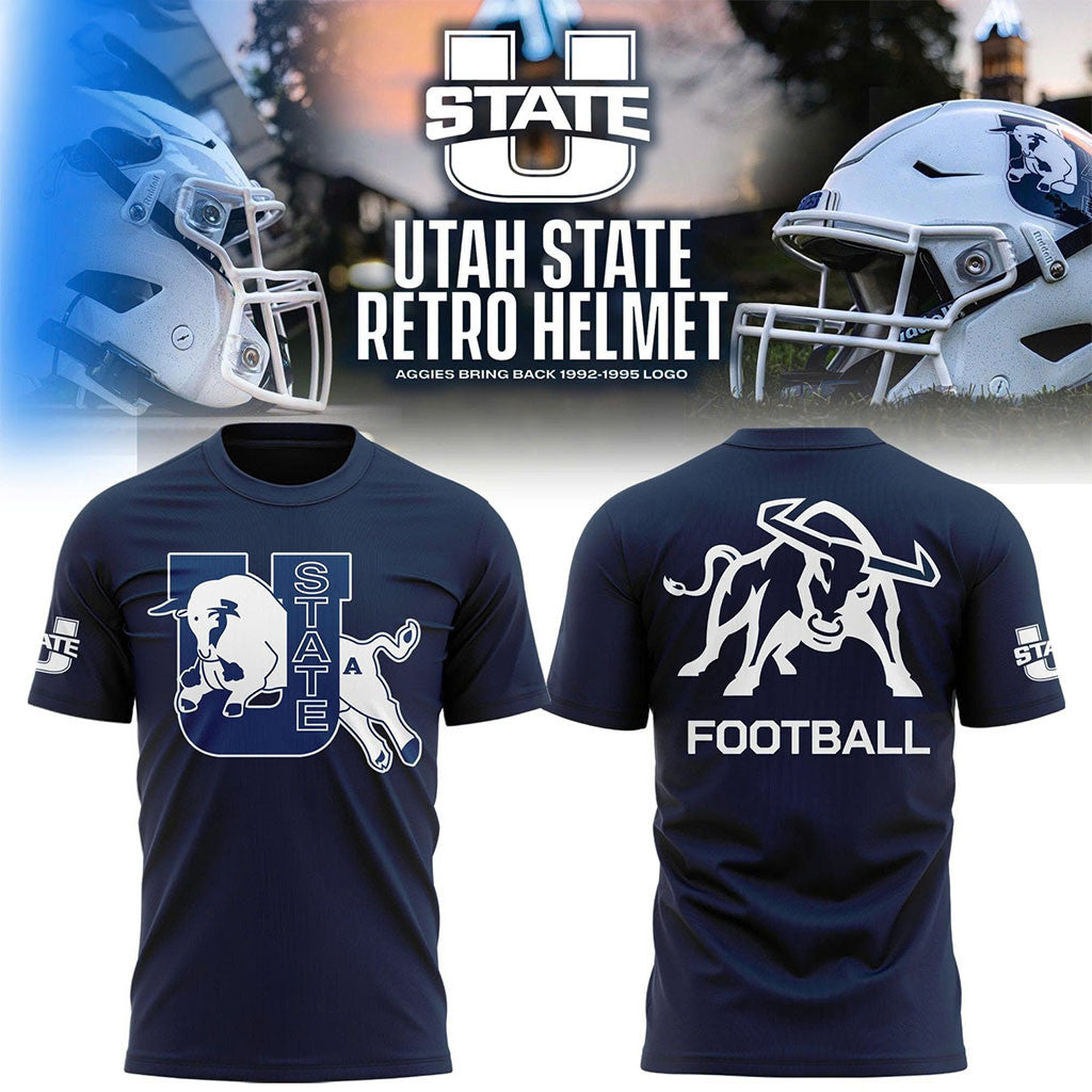 Utah State Aggies Retro Logo Navy Graphic T-Shirt Aggies Merch Unique Gifts For Football Fans - Merchluma
