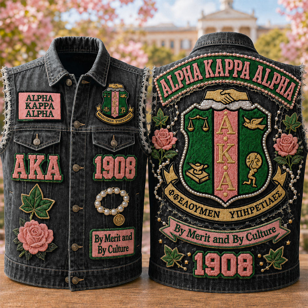Alpha Kappa Alpha Be Merit And Culture Denim Vest AKA Merch Gift Ideas For Friends - Merchluma