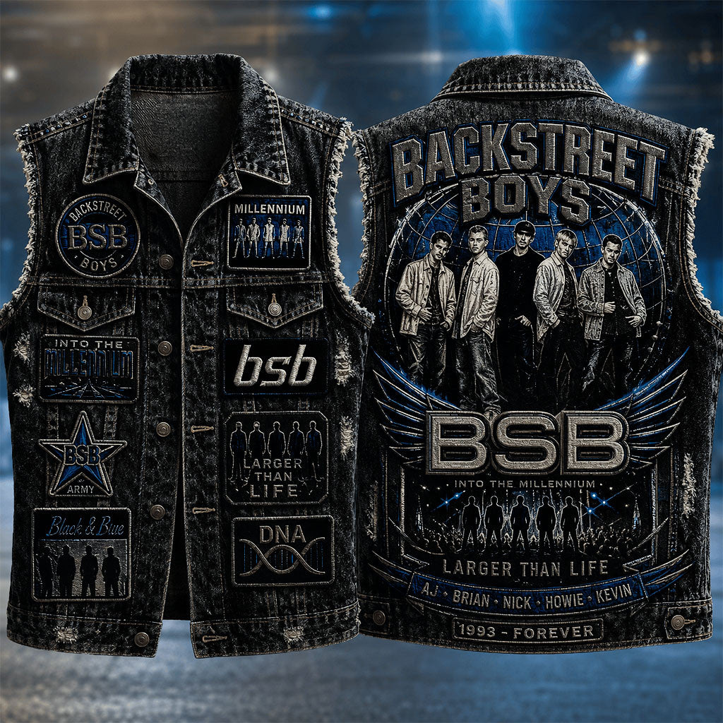 Backstreet Boys Larger Than Life Denim Vest Backstreet Boys Merch Gifts For Music Fans - Merchluma