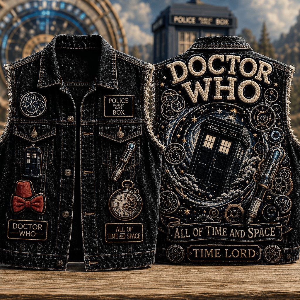 Doctor Who All Of Time And Space Denim Vest Time Lord Doctor Who Merch Gift For Friends - Merchluma