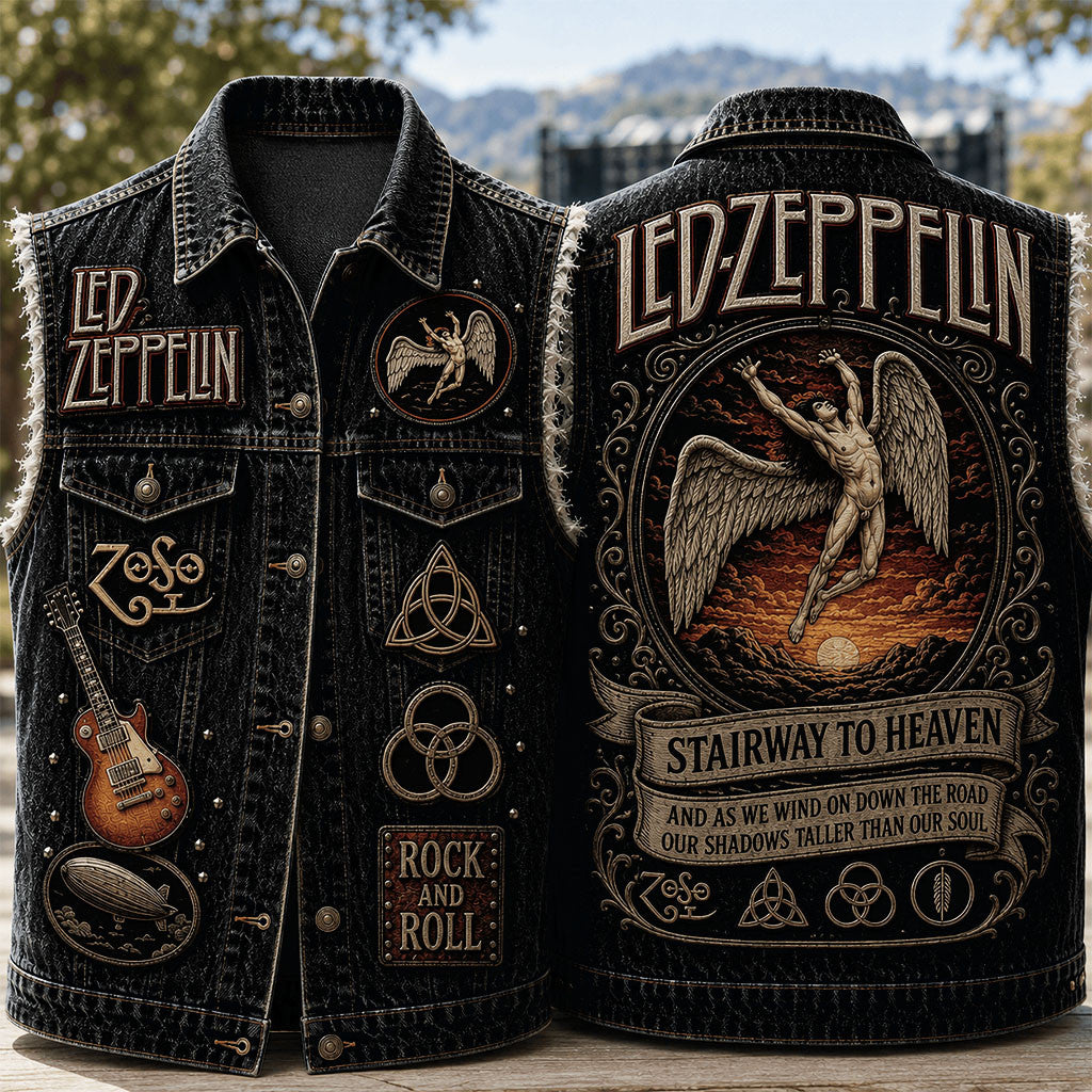 Led Zeppelin Stairway To Heaven Denim Vest Led Zeppelin Merch Rock And Roll Fan Gifts - Merchluma
