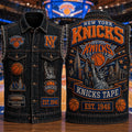 New York Knicks Tape Denim Vest NY Knicks Merch Present For Basketball Lovers - Merchluma