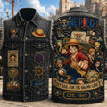 One Piece Set Sail For The Grand Line Denim Vest One Piece Merch Gifts For Anime Fans - Merchluma