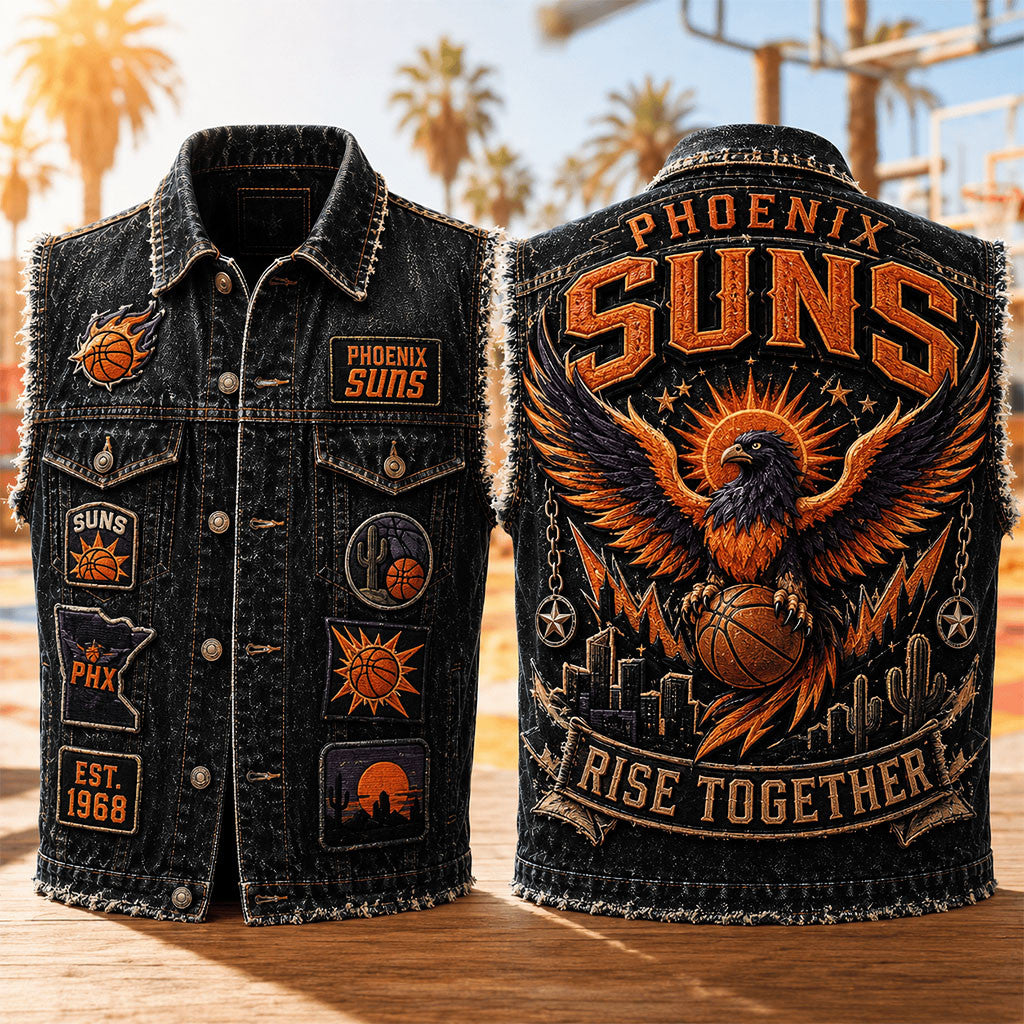 Phoenix Suns Rise Together Denim Vest Phoenix Suns Merch Gifts For The Basketball Enthusiast - Merchluma