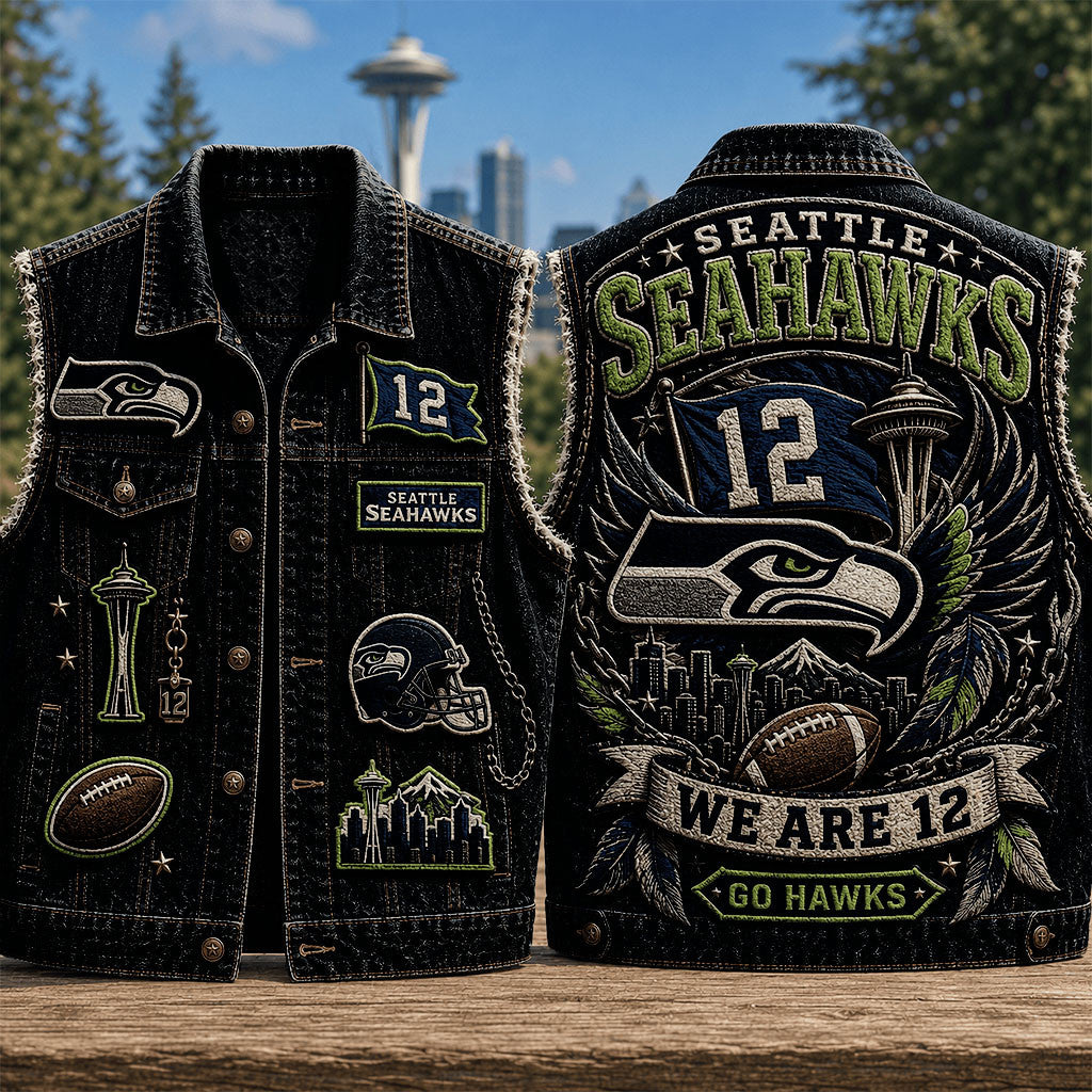 Seattle Seahawks We Are 12 Denim Vest Go Hawks Jacket Seattle Seahawks Merch Football Fan Gifts - Merchluma