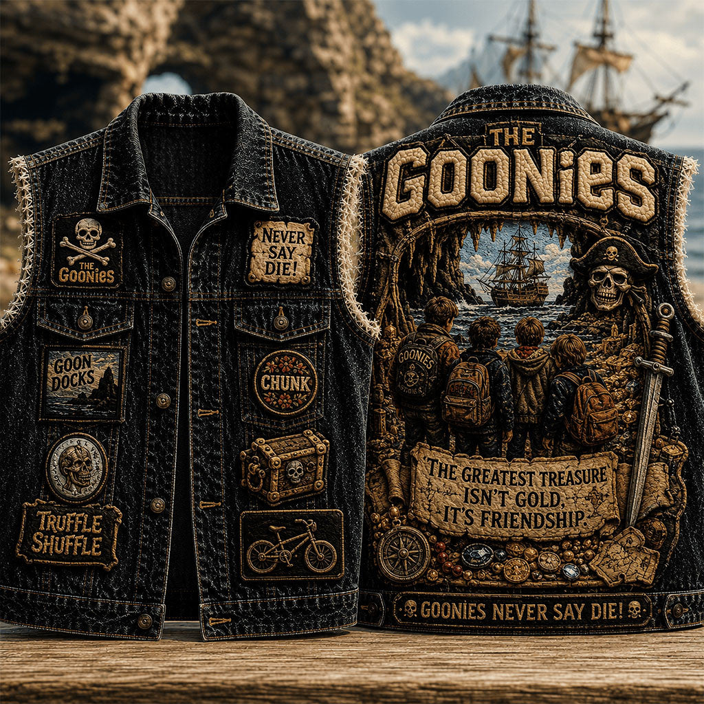 The Goonies Merch The Greatest Treasure Isn't Gold It's Friendship Denim Vest Brothers Gifts - Merchluma