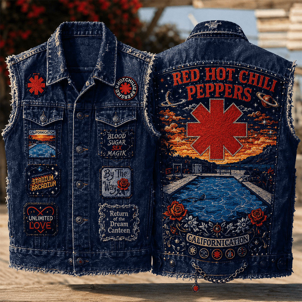 Red Hot Chili Peppers Californication Denim Vest RHCP Merch Present For Rock Band Fans - Merchluma