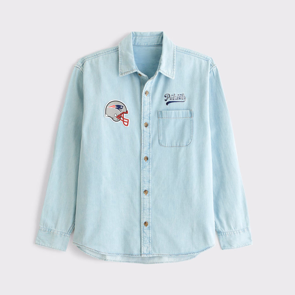 New England Patriots Game Day Long Sleeve Button-Up Shirt Go Pats Merch Football Fan Gear - Merchluma
