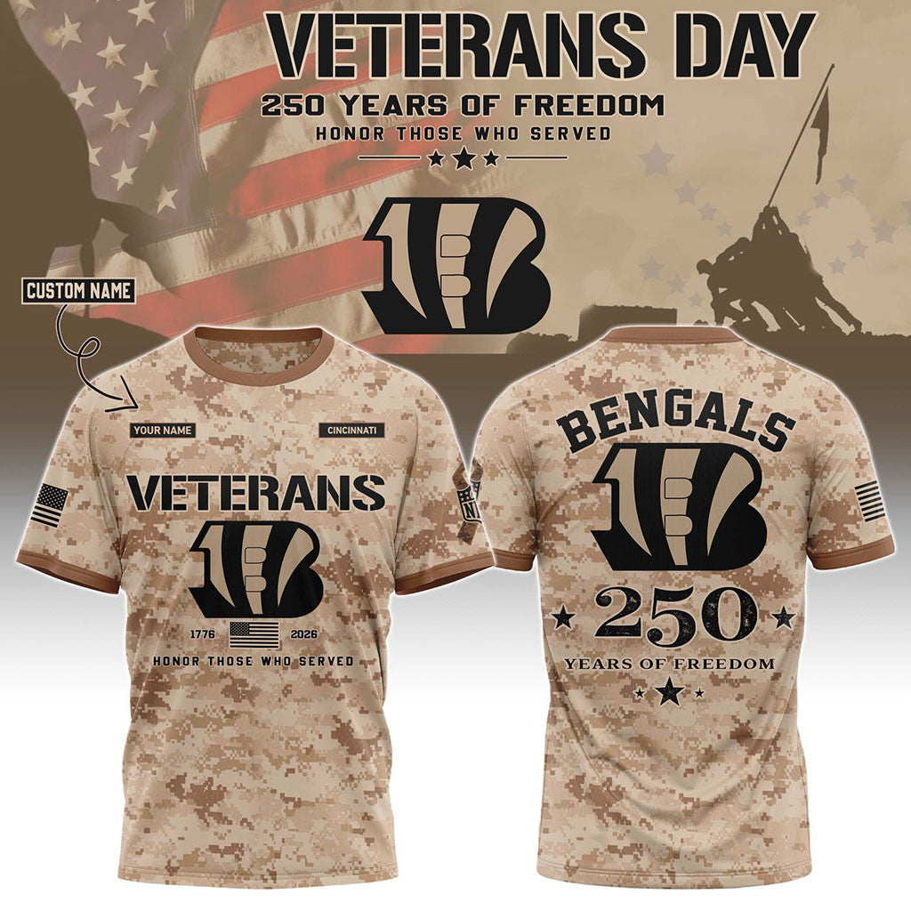 Personalized Cincinnati Bengals Veterans Day 2026 T-Shirt Bengals Merch Game Day Gift Ideas - Merchluma