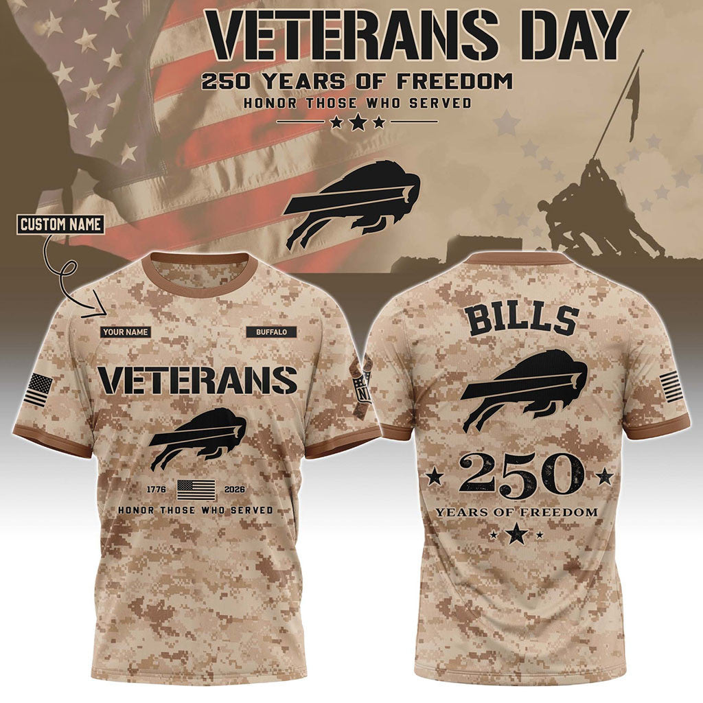 Personalized Buffalo Bills Veterans Day 2026 T-Shirt Buffalo Bills Merch Gift For Football Fans - Merchluma