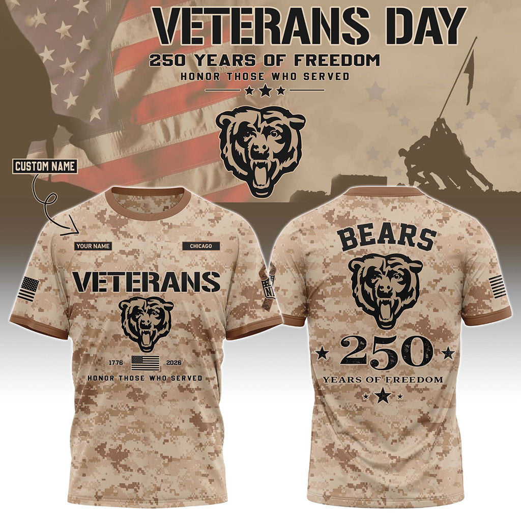 Personalized Chicago Bears Veterans Day 2026 T-Shirt Chicago Bears Merch Veteran Gifts Ideas - Merchluma