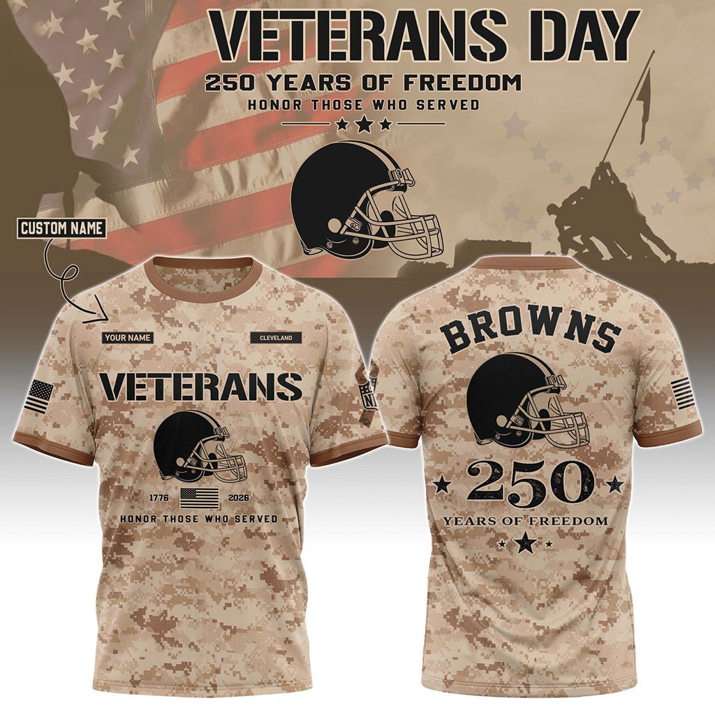 Personalized Cleveland Browns Veterans Day 2026 T-Shirt Browns Merch Gifts For Veteran Dad - Merchluma
