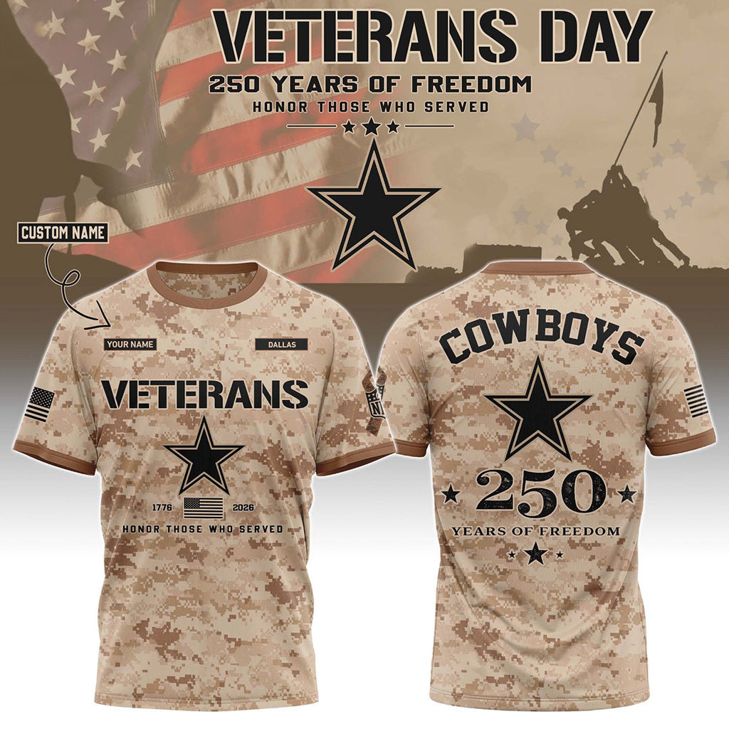 Personalized Dallas Cowboys Veterans Day 2026 T-Shirt Dallas Cowboys Merch Best Veterans Gifts - Merchluma