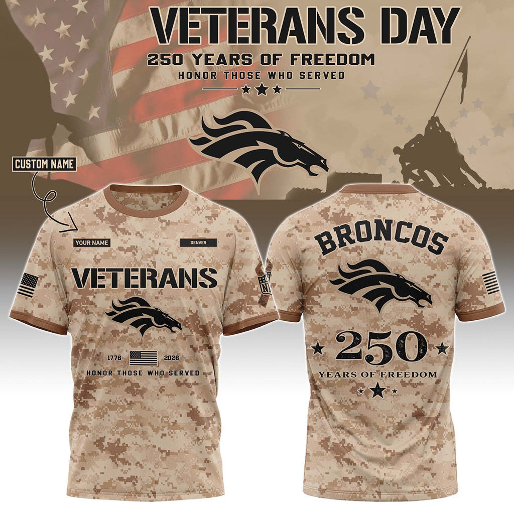 Personalized Denver Broncos Veterans Day 2026 T-Shirt Denver Broncos Merch Gift For Dad - Merchluma