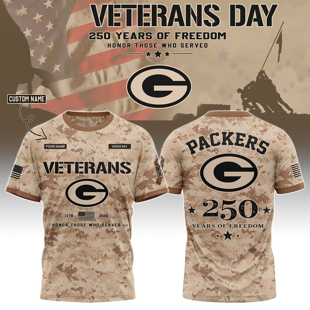 Personalized Green Bay Packers Veterans Day 2026 T-Shirt Packers Merch Retired Military Gifts - Merchluma