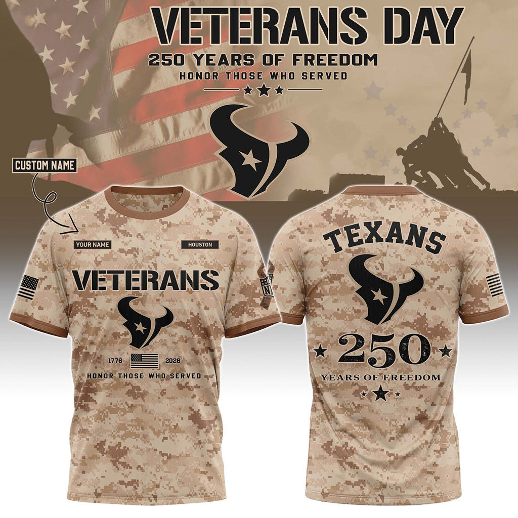 Personalized Houston Texans Veterans Day 2026 T-Shirt Houston Texans Merch Veteran Present - Merchluma