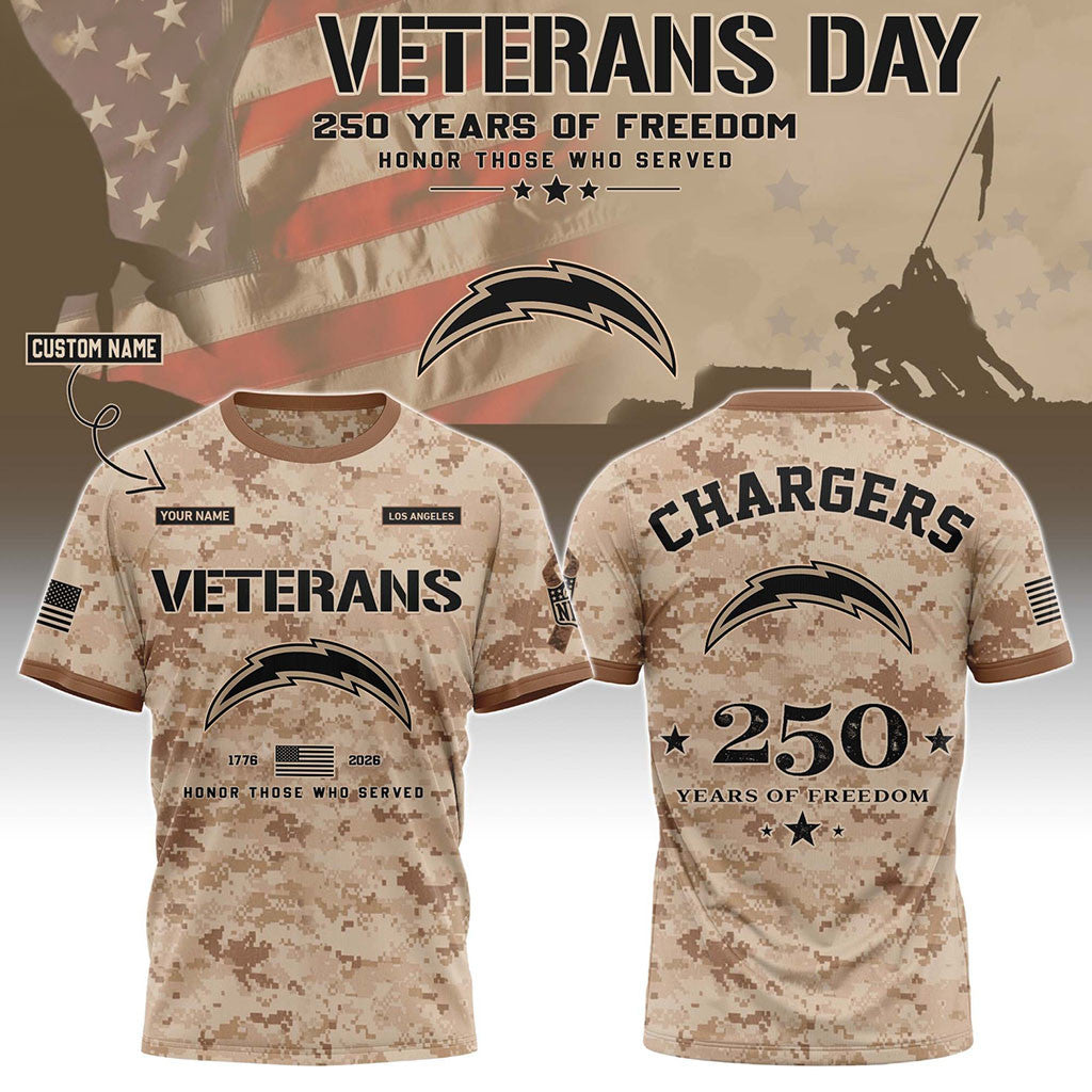 Personalized Los Angeles Chargers Veterans Day 2026 T-Shirt LA Chargers Merch Patriotic Gifts - Merchluma