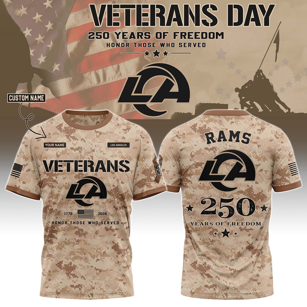 Personalized Los Angeles Rams Veterans Day 2026 T-Shirt LA Rams Merch Gift For Game Day - Merchluma