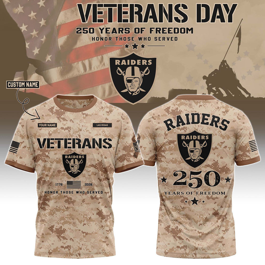 Personalized LV Raiders Veterans Day 2026 T-Shirt Raiders Merch Best Patriotic Gifts For Fans - Merchluma