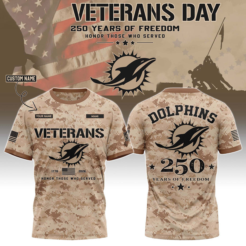 Personalized Miami Dolphins Veterans Day 2026 T-Shirt Miami Dolphins Merch Best Patriotic Gifts - Merchluma