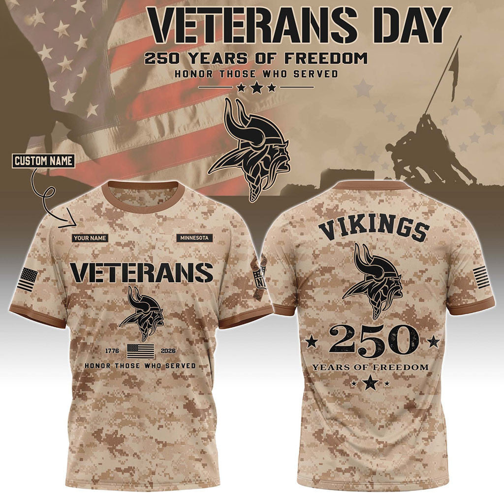 Personalized Minnesota Vikings Veterans Day 2026 T-Shirt MN Vikings Merch Football Fan Gifts - Merchluma