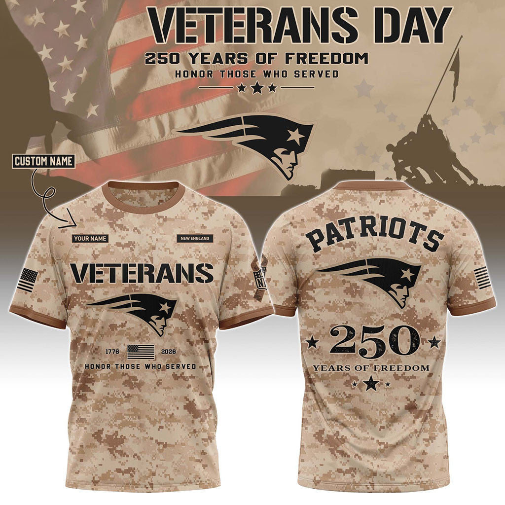 Personalized New England Patriots Veterans Day 2026 T-Shirt NE Patriots Merch Veteran Gifts - Merchluma