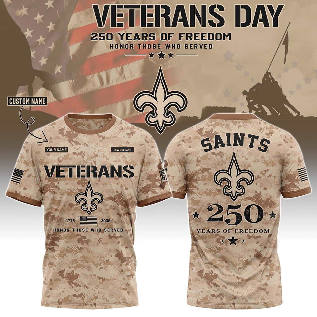 Personalized New Orleans Saints Veterans Day 2026 T-Shirt NO Saints Merch Gift For Football Fan - Merchluma