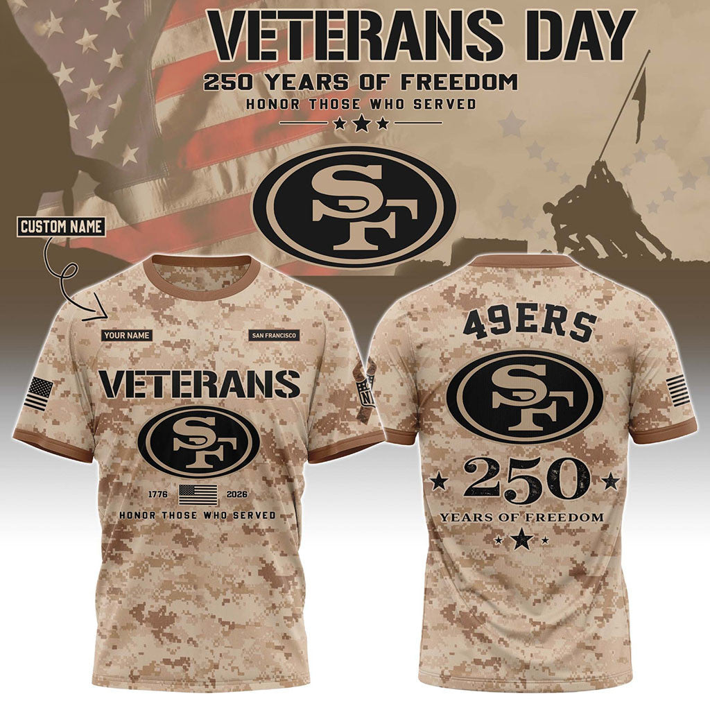 Personalized San Francisco 49ers Veterans Day 2026 T-Shirt Honor Those Who Served 49ers Merch - Merchluma
