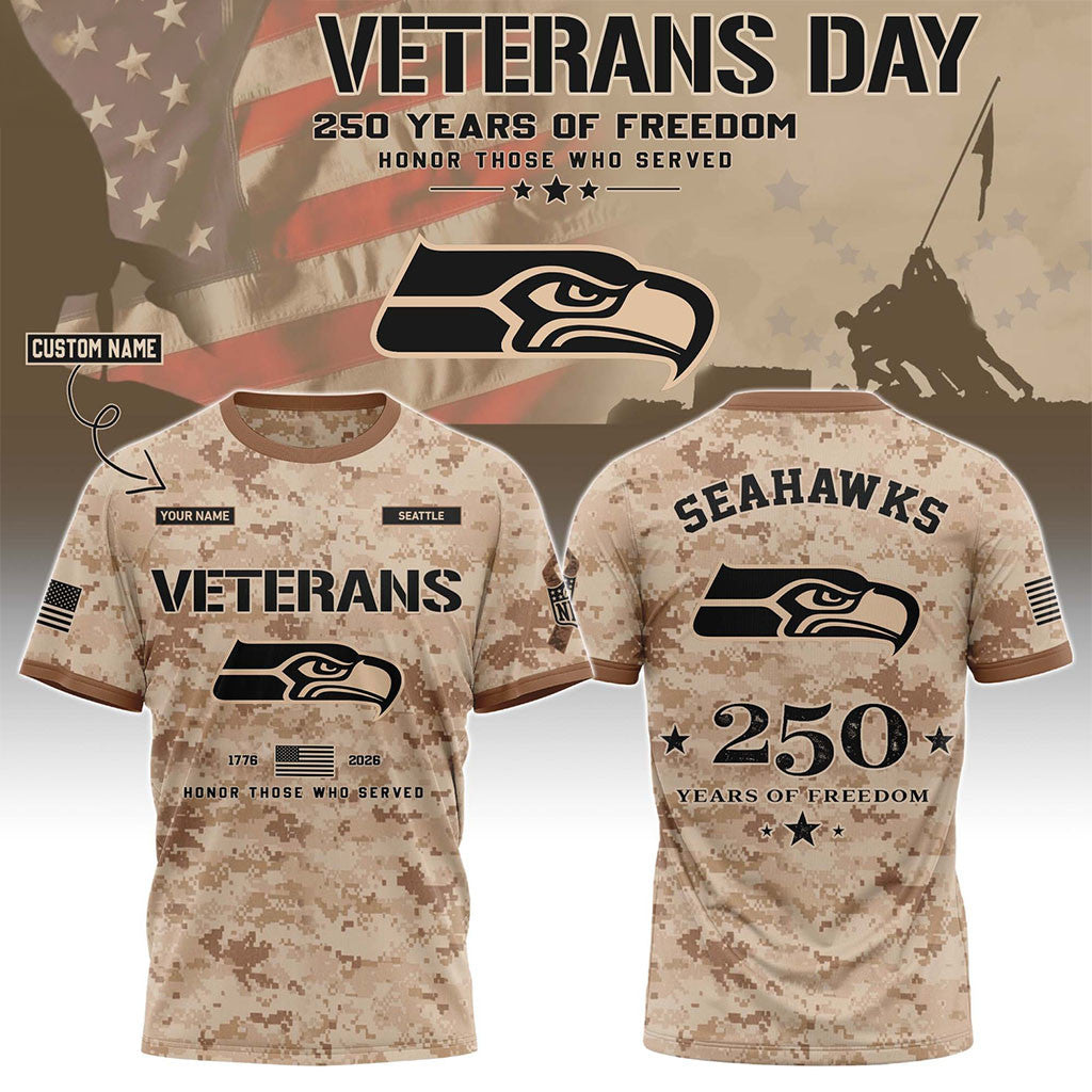 Personalized Seattle Seahawks Veterans Day 2026 T-Shirt Seattle Seahawks Merch Veteran Gifts - Merchluma