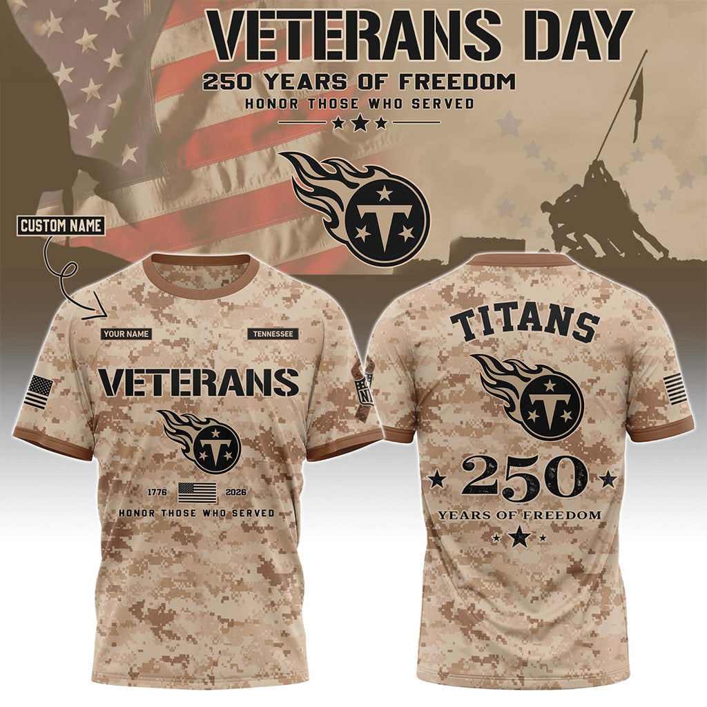 Personalized Tennessee Titans Veterans Day 2026 T-Shirt Tennessee Titans Merch Fan Gift Ideas - Merchluma