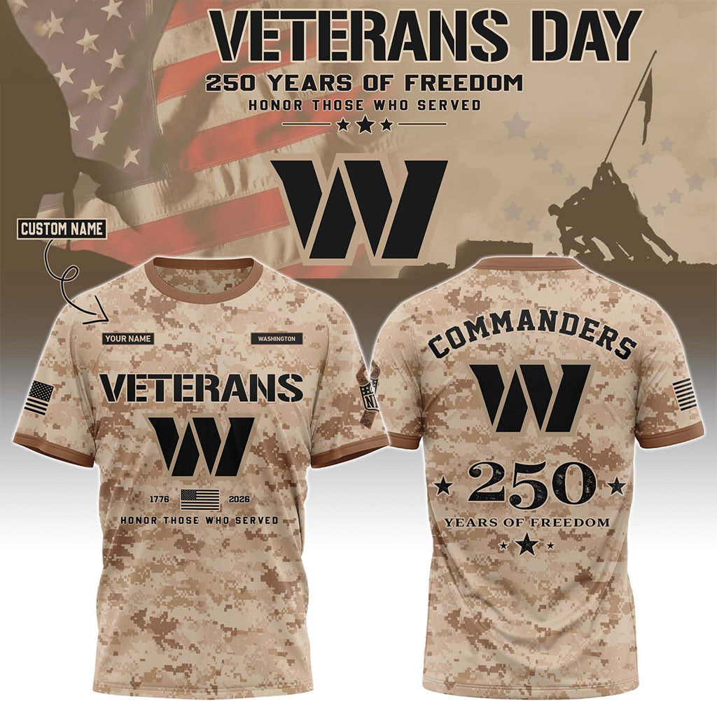 Personalized Washington Commanders Veterans Day 2026 T-Shirt Commanders Merch Veteran Gifts - Merchluma