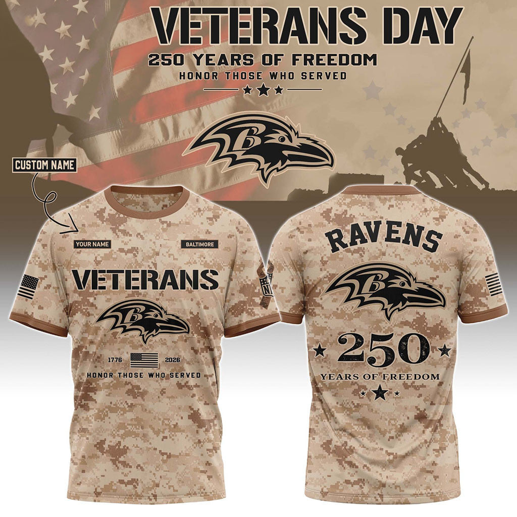 Personalized Baltimore Ravens Veterans Day 2026 T-Shirt Baltimore Ravens Merch Patriotic Gifts - Merchluma